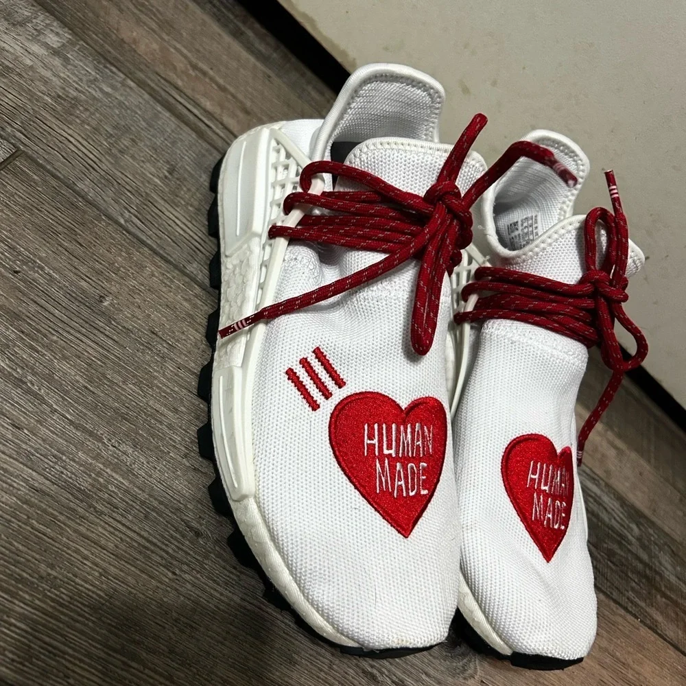 Adidas Pharrell Hu X HUMAN MADE® Red and White Sneakers